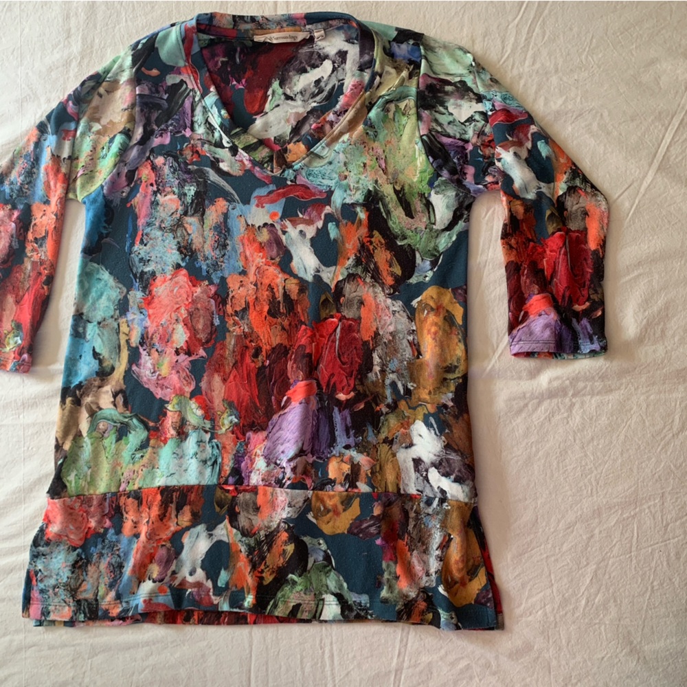 Abstract Floral V-Neck Women's Top in Multi-Color